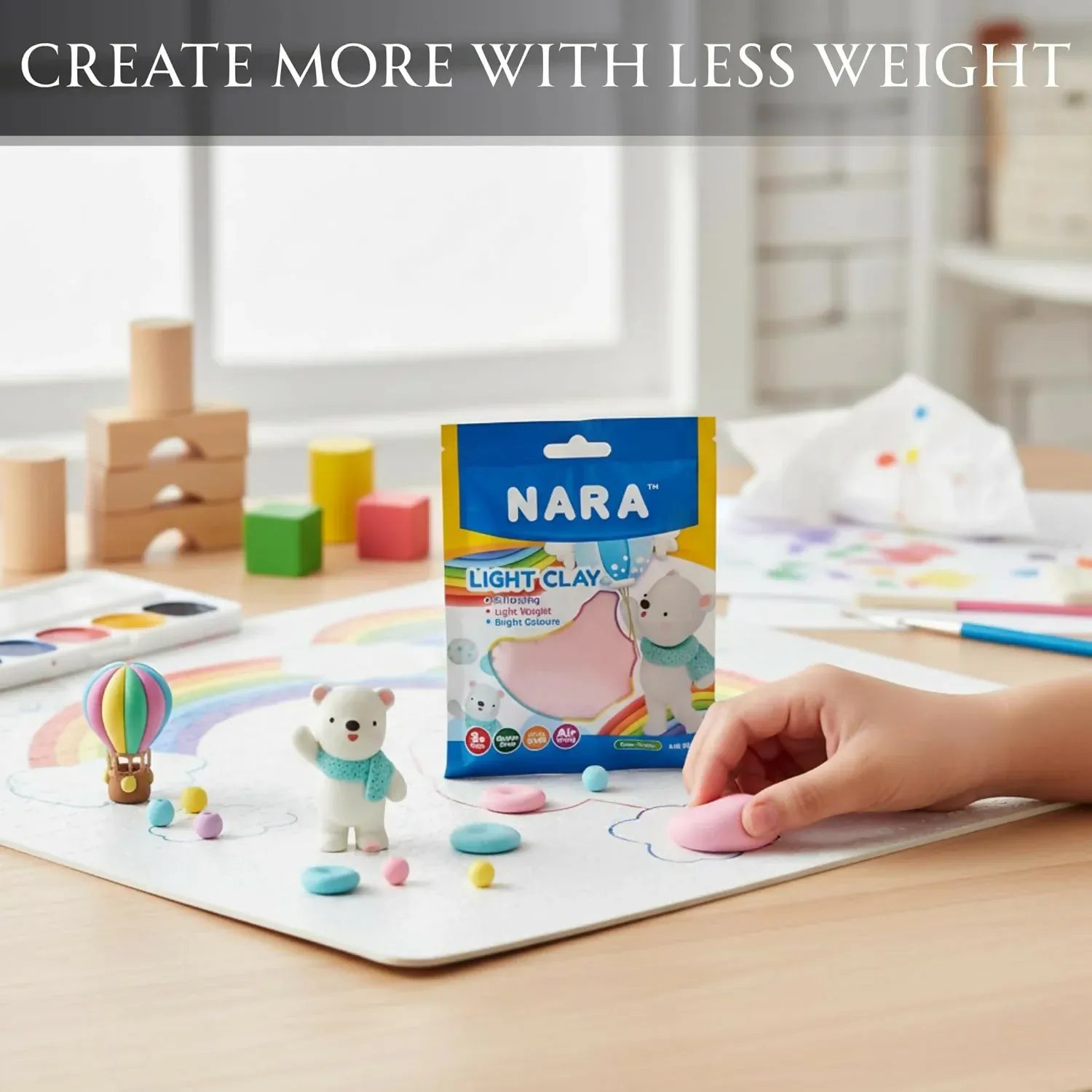 NARA Air Dry Light Clay for Kids Creative Sculpting and DIY Craft Activity - Detailed Feature View 4
