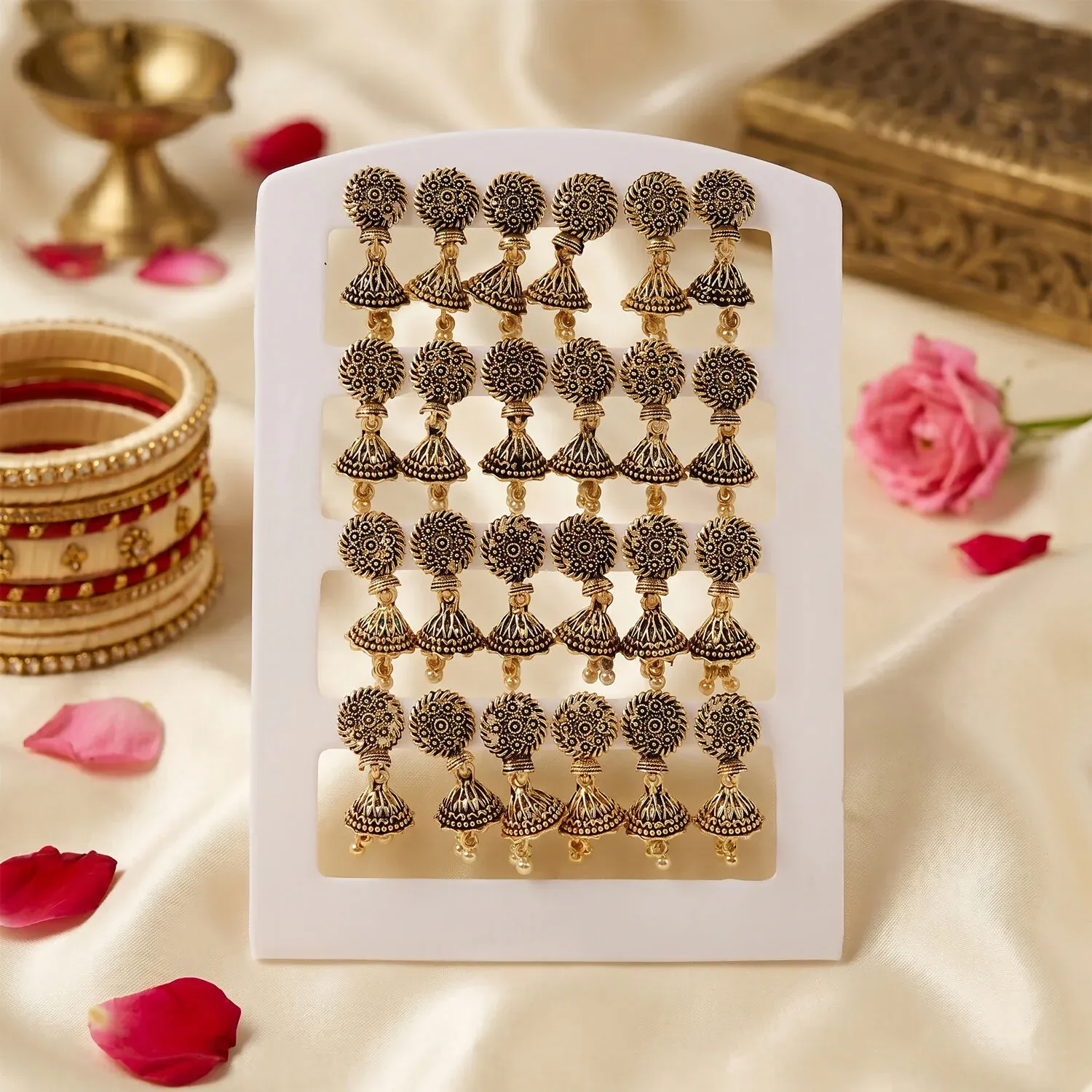 12 Pair Oxidised Square Jhumka Earrings Set - Traditional Jewellery - Detailed Feature View 5