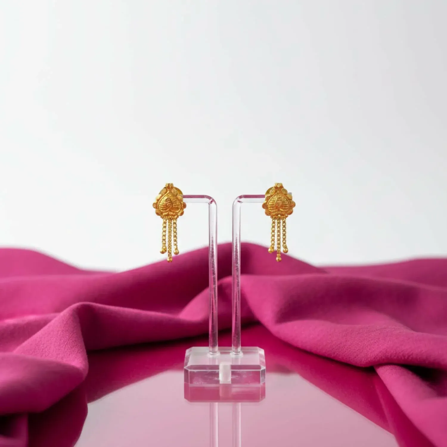 Nice 3 Line Golden Earrings for Women & Girls – Traditional Fancy Gift - Detailed Feature View 2