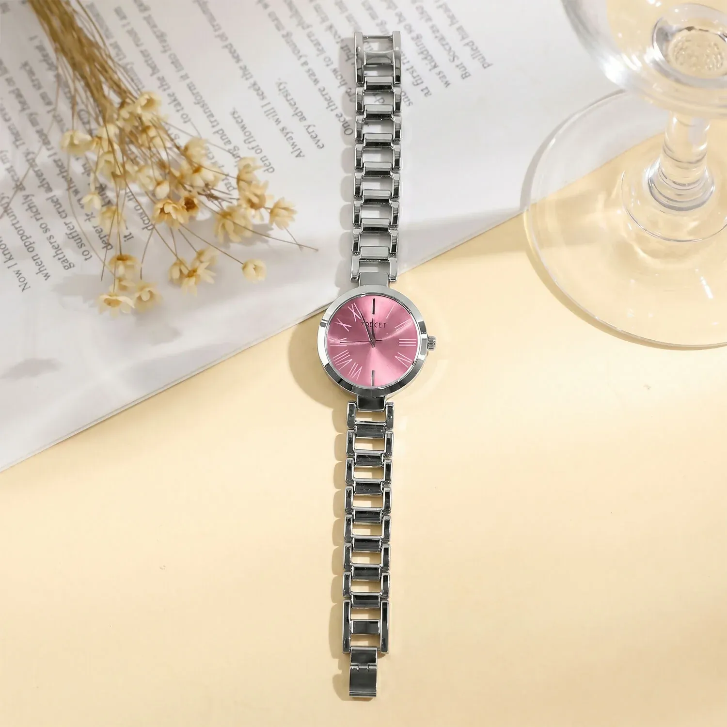 Premium Luxury Pink Dial Women’s Silver Bracelet Analog Watch with Elegant Designer Chain Strap - Buy Online at Alikart