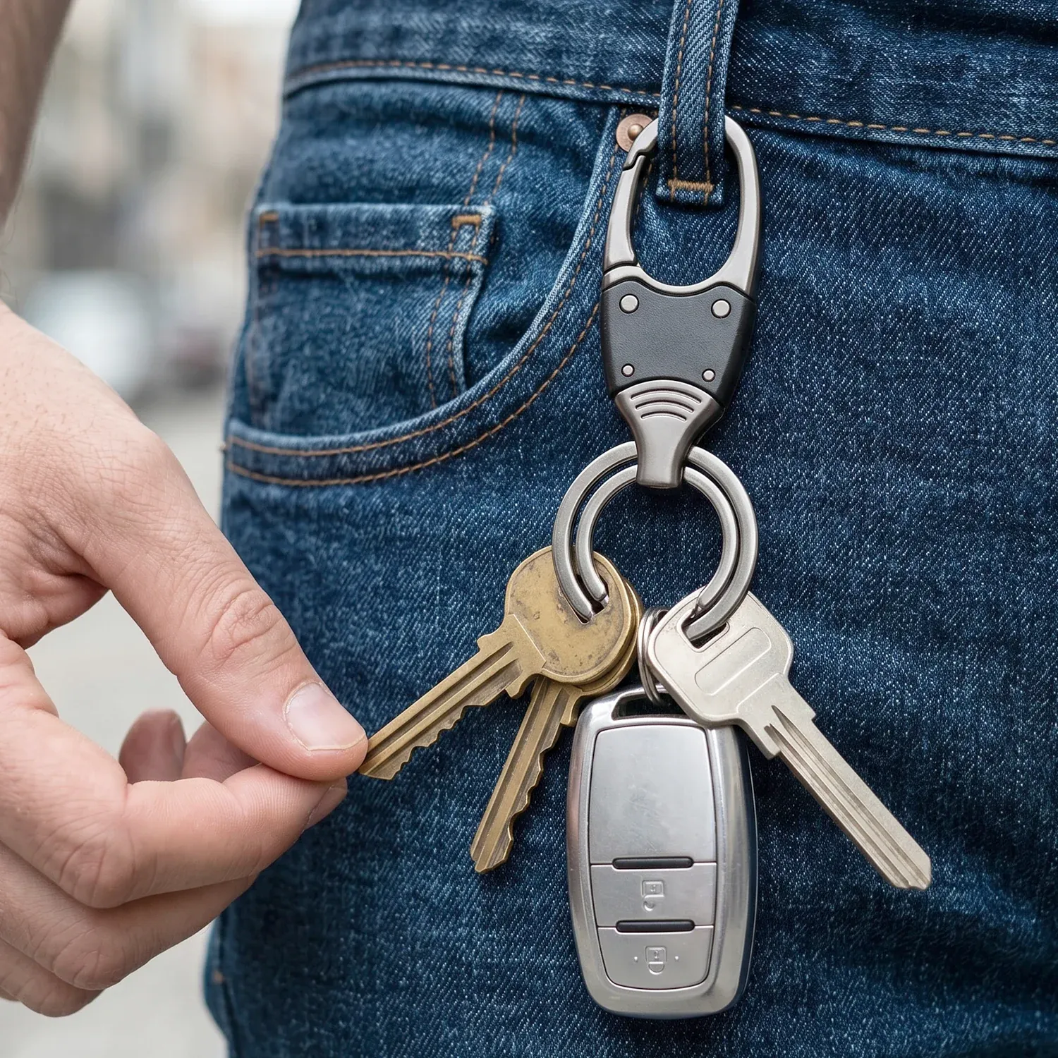 Premium Dual Ring Metal Key Holder with Rotating Swivel Keychain - Detailed Feature View 2