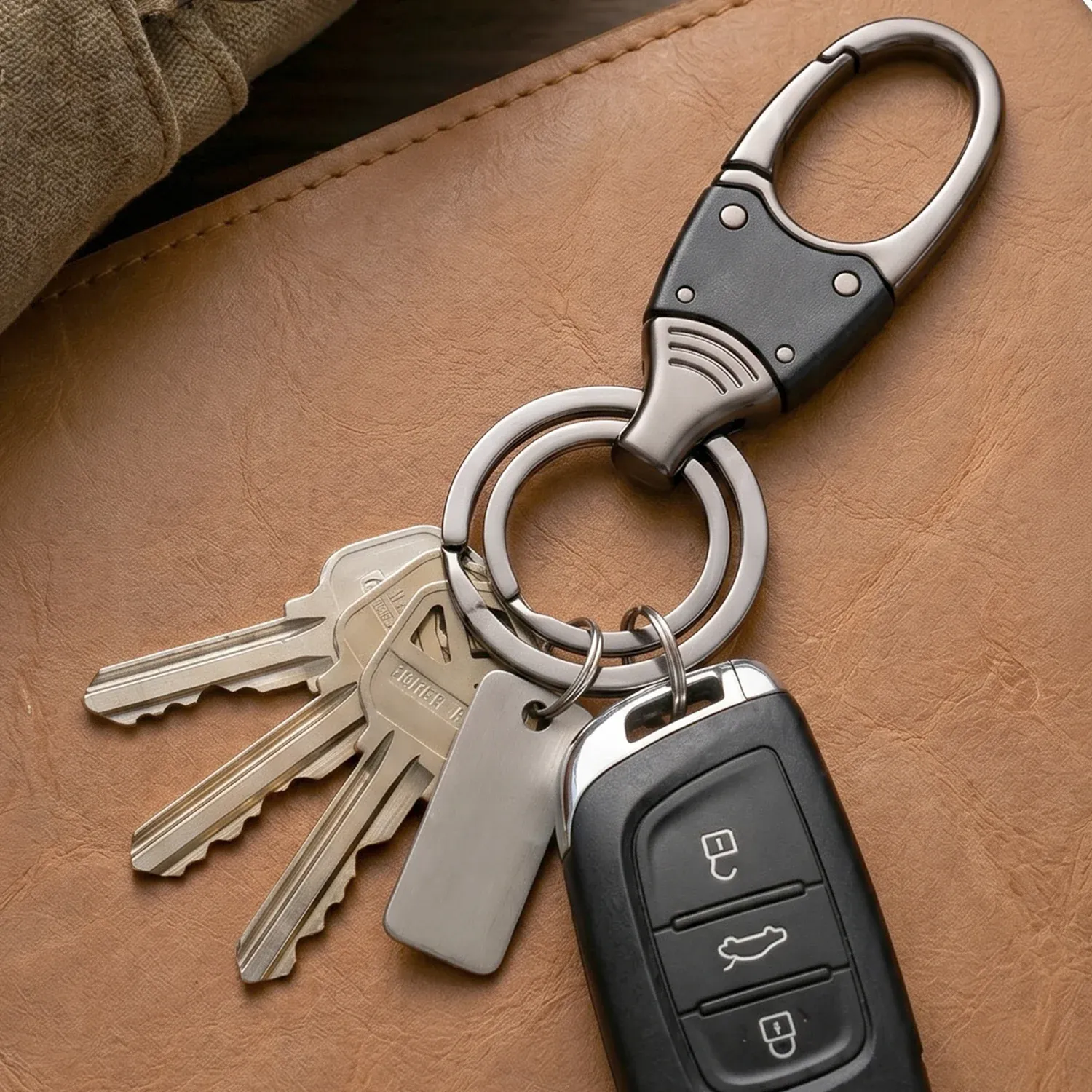 Premium Dual Ring Metal Key Holder with Rotating Swivel Keychain - Detailed Feature View 4