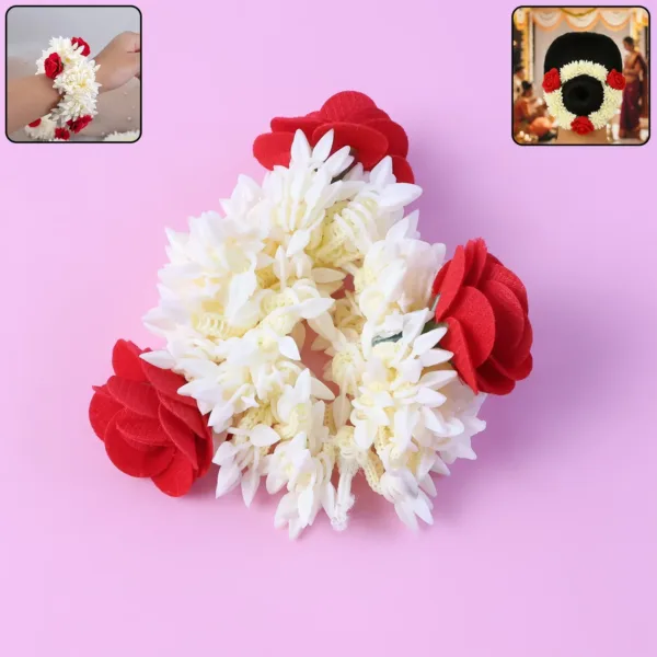 Traditional Artificial Flower Gajra with Red Rose & White Jasmine (1 Pc)