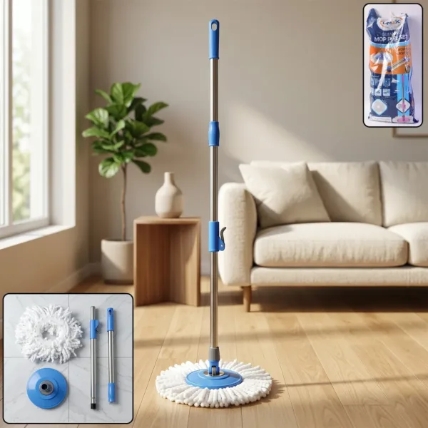360° Rotate Stainless Steel Handle Spin Mop Set for Easy Cleaning