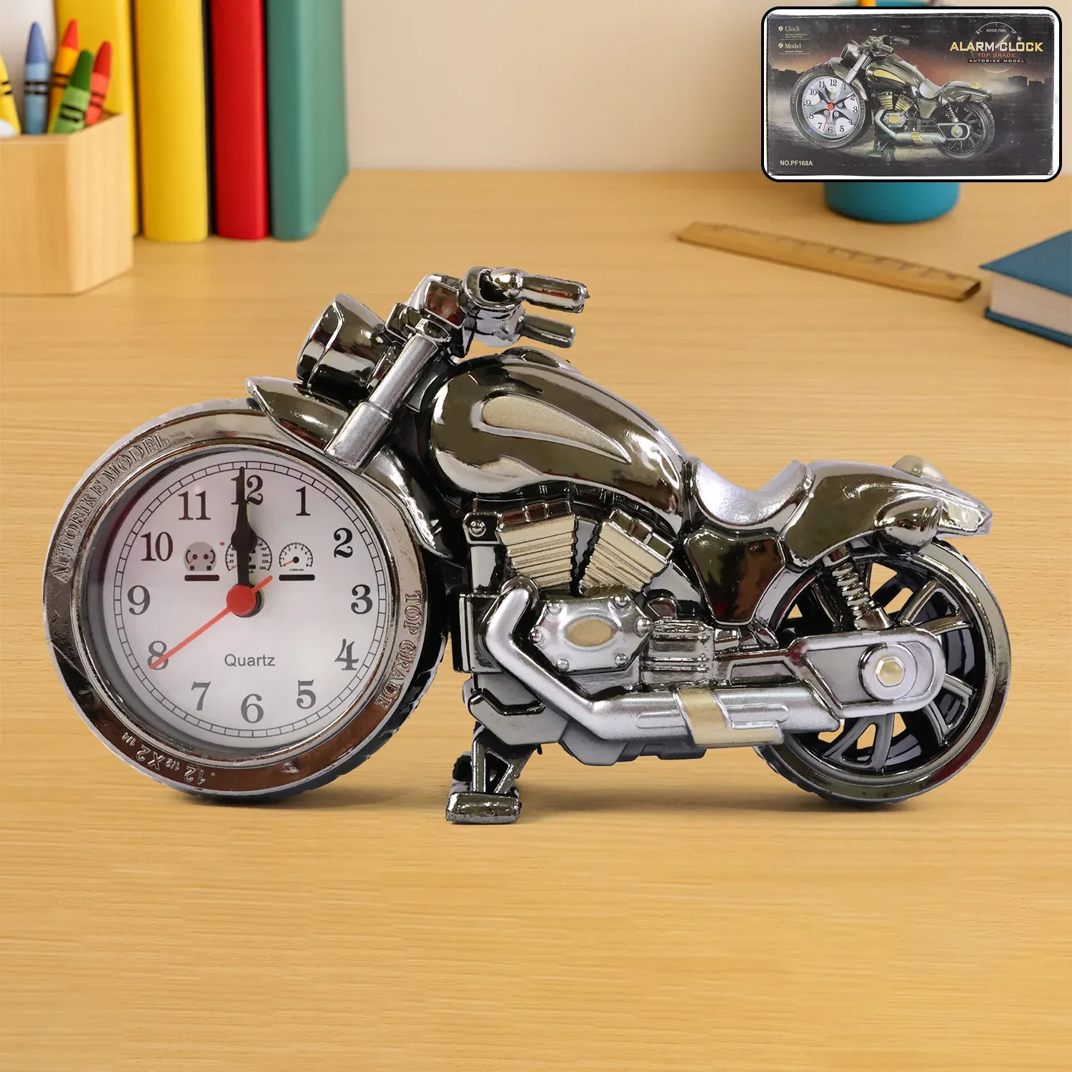 Premium Motorcycle Alarm Clock – Stylish Analog Table Clock for Home Decor - Buy Online at Alikart