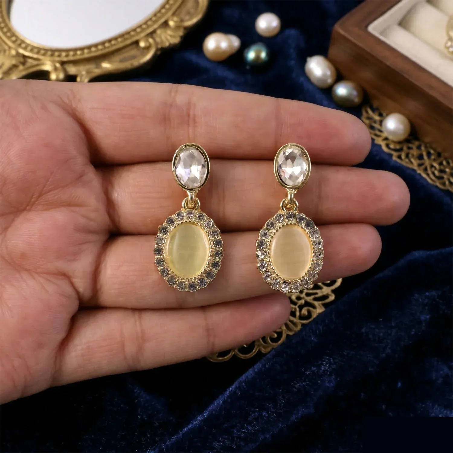 Elegant Oval Crystal Drop Earrings for Women & Girls - Detailed Feature View 3