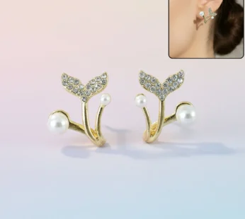 Korean Style Mermaid Tail Pearl Stud Earrings for Women & Girls