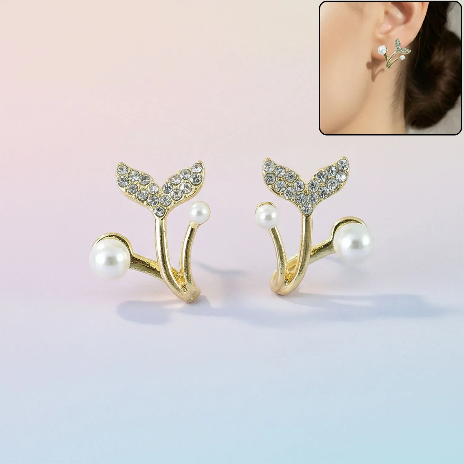 Premium Korean Style Mermaid Tail Pearl Stud Earrings for Women & Girls - Buy Online at Alikart