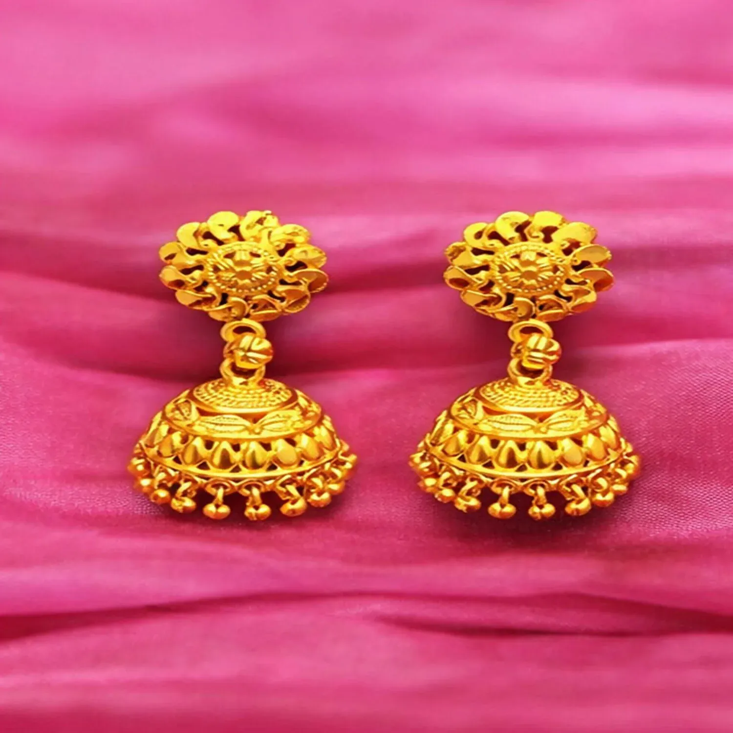 Traditional Gold Plated Jhumka Earrings for Women - Detailed Feature View 3