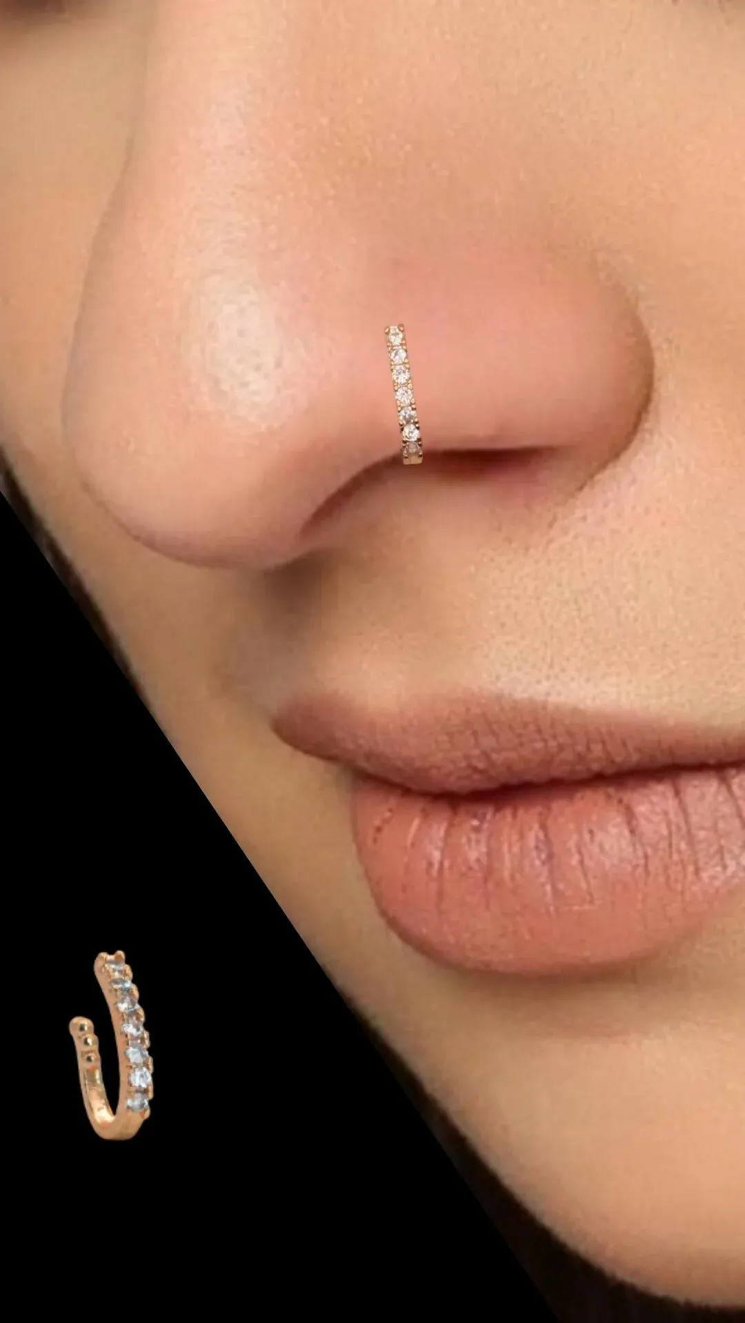 CZ Studded Gold & Rose Gold Non-Piercing Nose Cuff Combo Pack - Detailed Feature View 2