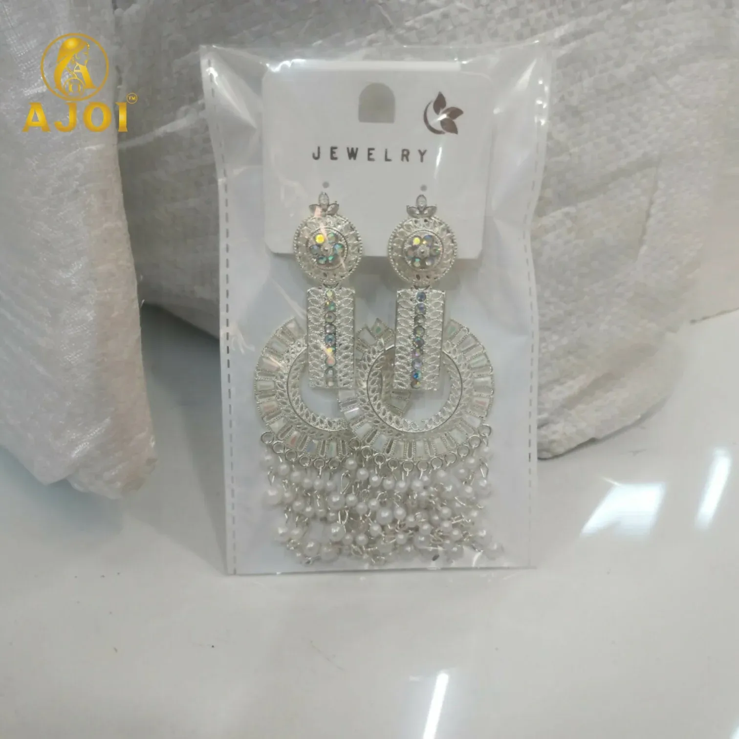 Silver-Tone Pearl Tassel Statement Earrings for Festive Wear - Detailed Feature View 6