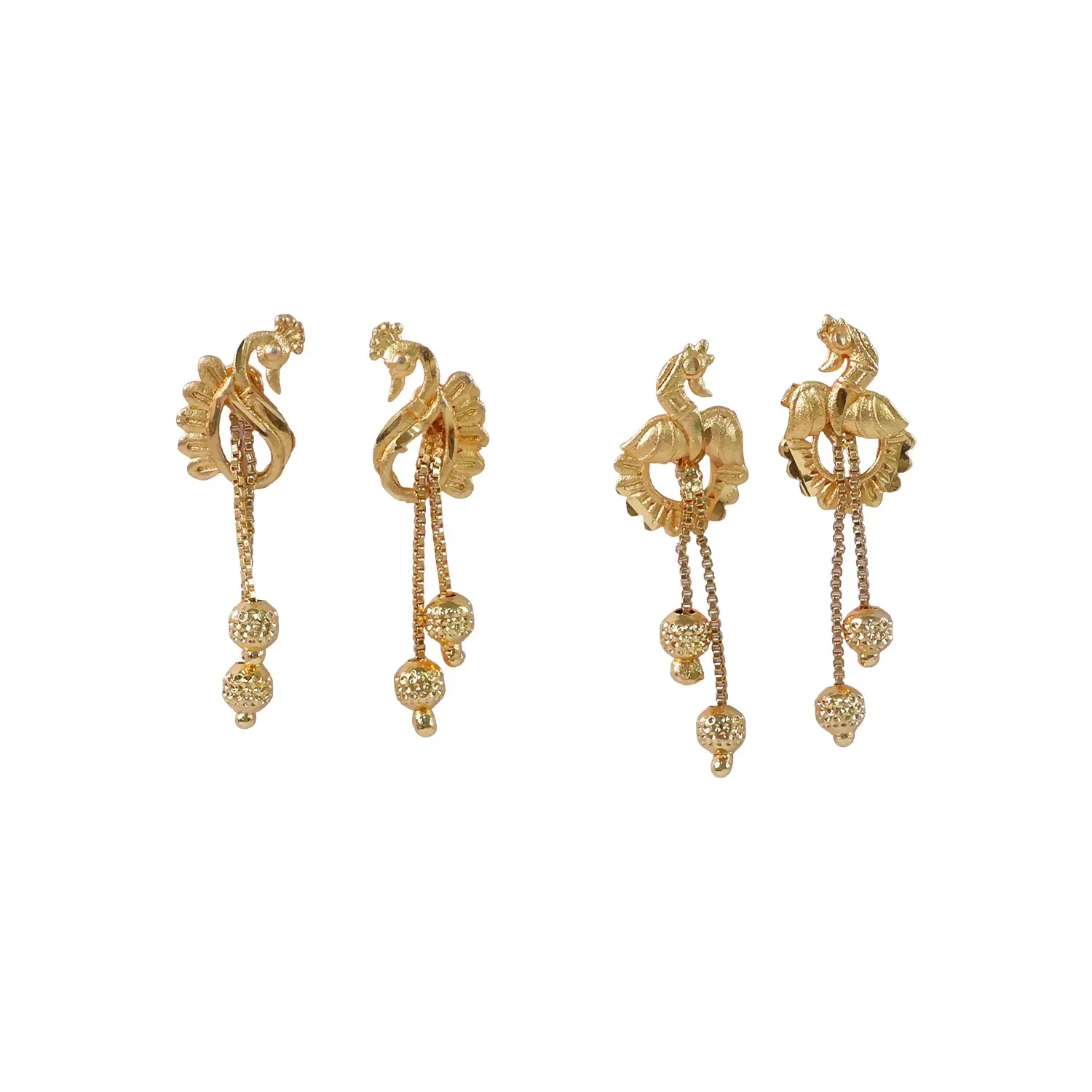 Classic Peacock Gold-Plated Dangling Earrings for Festive Wear (2 Pair) - Detailed Feature View 4