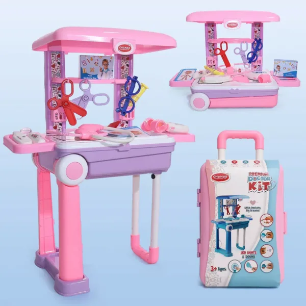 Premium Kids Doctor Set with LED Lights & 3-in-1 Trolley Case – Pink