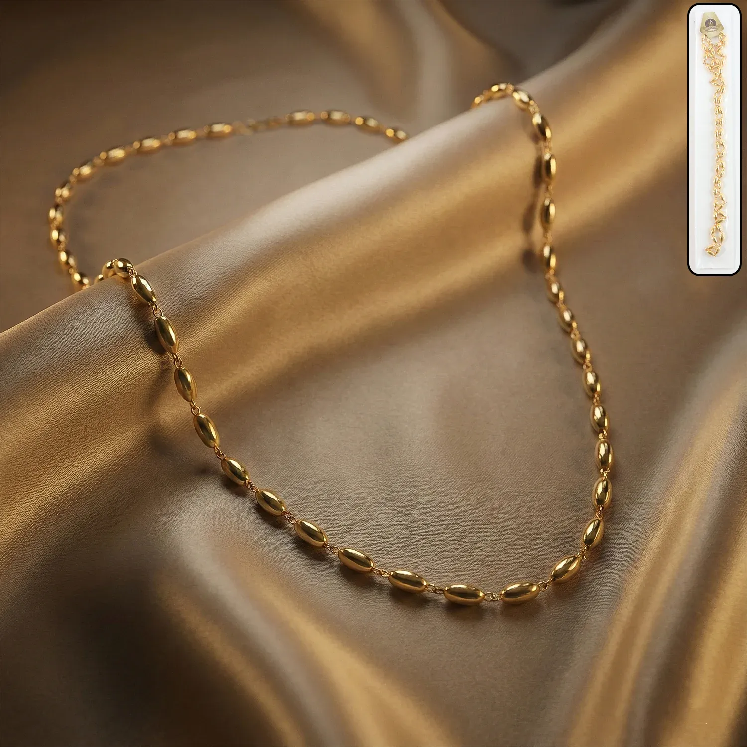 Premium Elegant Gold-Tone Oval Bead Necklace Chain for Women (1 Pc) - Buy Online at Alikart