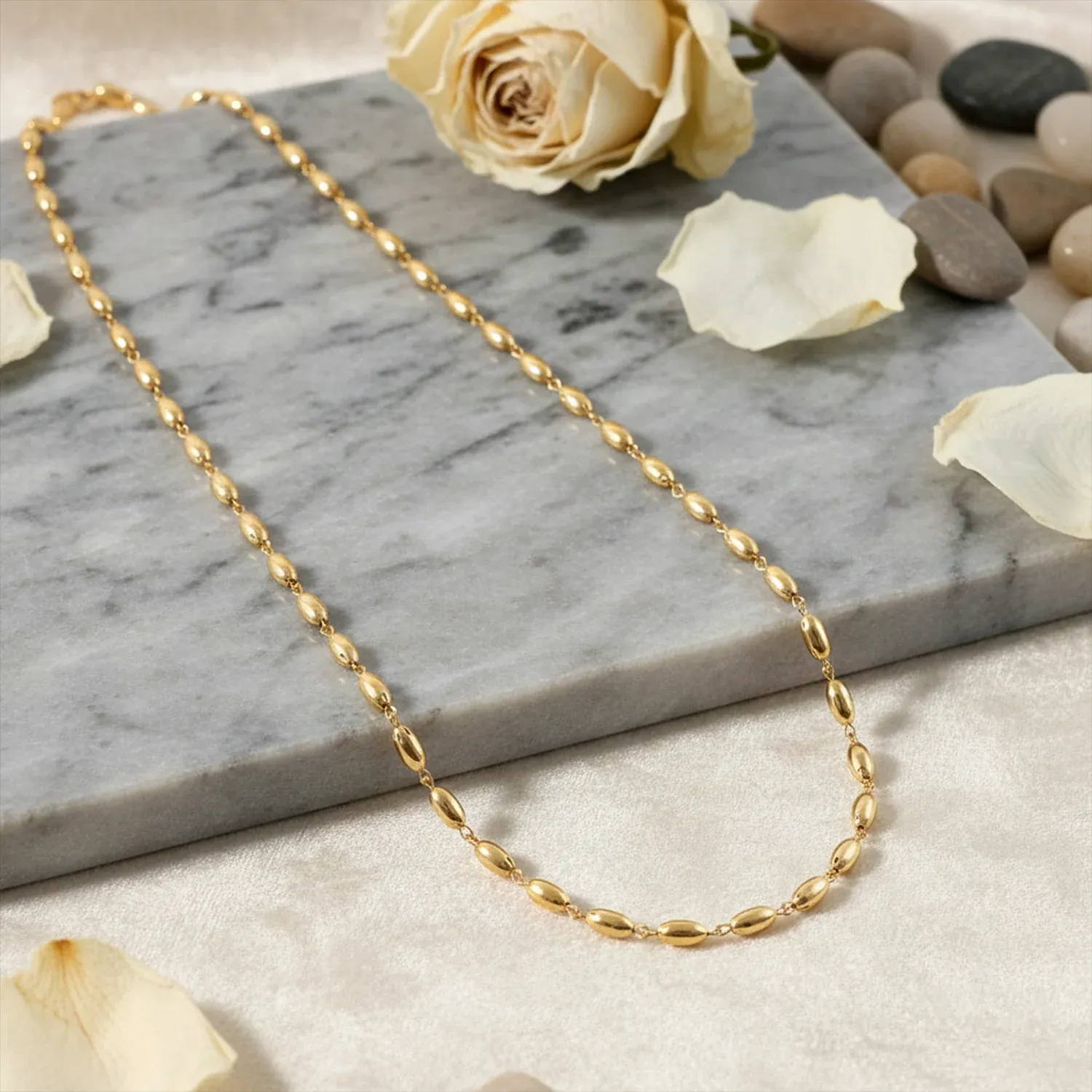 Elegant Gold-Tone Oval Bead Necklace Chain for Women (1 Pc) - Detailed Feature View 5