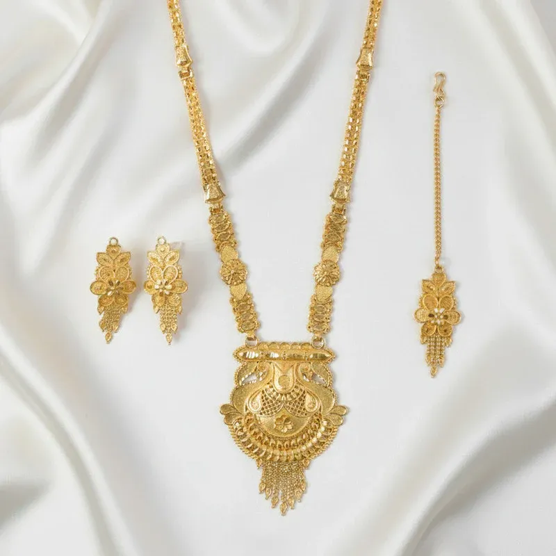 Heritage-Inspired Gold-Plated Long Necklace Set for Festive & Ceremony Wear - Detailed Feature View 4