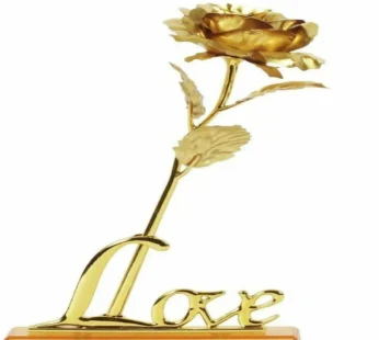 Premium LOVE Golden Rose Showpiece with Stand | 24K Gold Foil Artificial Rose with Love Base for Romantic Gifts | Ideal for Anniversary, Birthday, Valentine’s Day, Proposal & Home Decor | Elegant Golden Decorative Rose