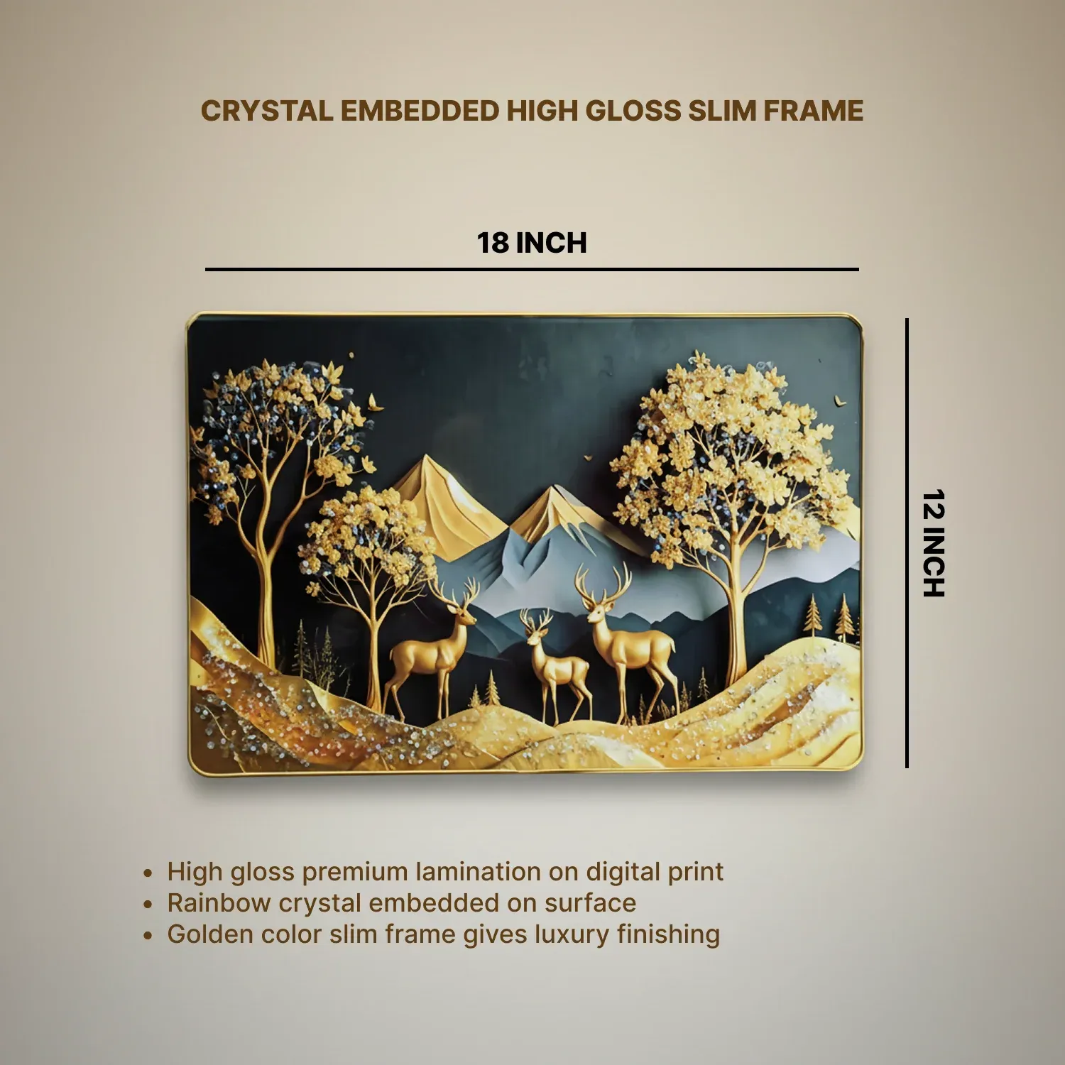 Luxury Golden Deer Wall Art – Elegant Mountain Landscape Decor - Detailed Feature View 6
