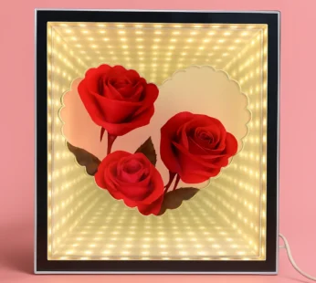 LED Rose Infinity Mirror Light Box | Romantic 3D LED Illusion Heart Shaped Rose Lamp | Decorative Tabletop Night Light for Bedroom, Living Room & Gifts | Valentine’s Day, Anniversary, Wedding, Home Décor