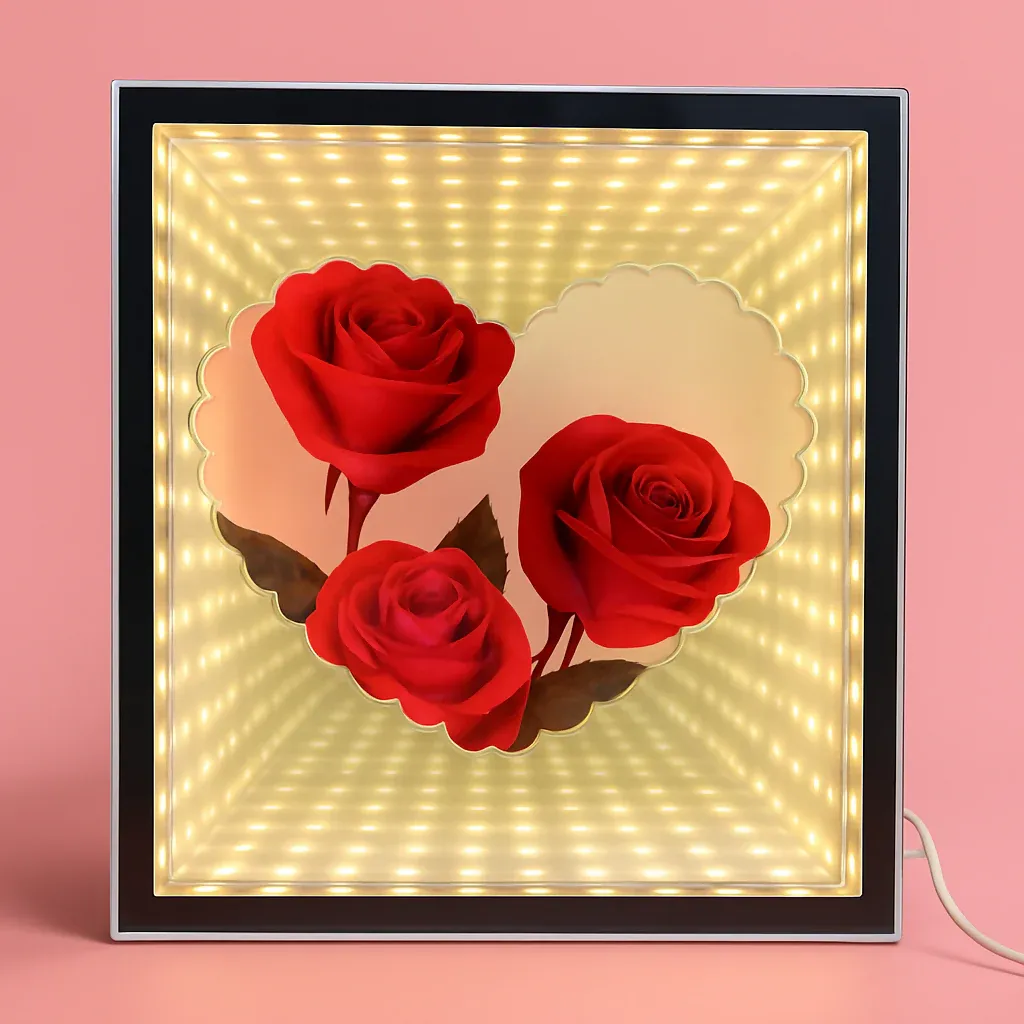 Premium LED Rose Infinity Mirror Light Box | Romantic 3D LED Illusion Heart Shaped Rose Lamp | Decorative Tabletop Night Light for Bedroom, Living Room & Gifts | Valentine’s Day, Anniversary, Wedding, Home Décor - Buy Online at Alikart
