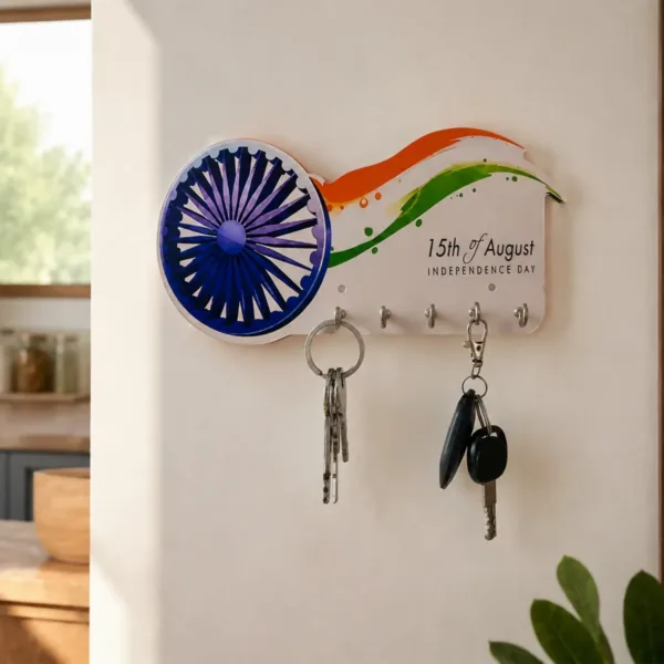 Ashoka Chakra Wooden Key Holder – Patriotic Home Decor for Entryways