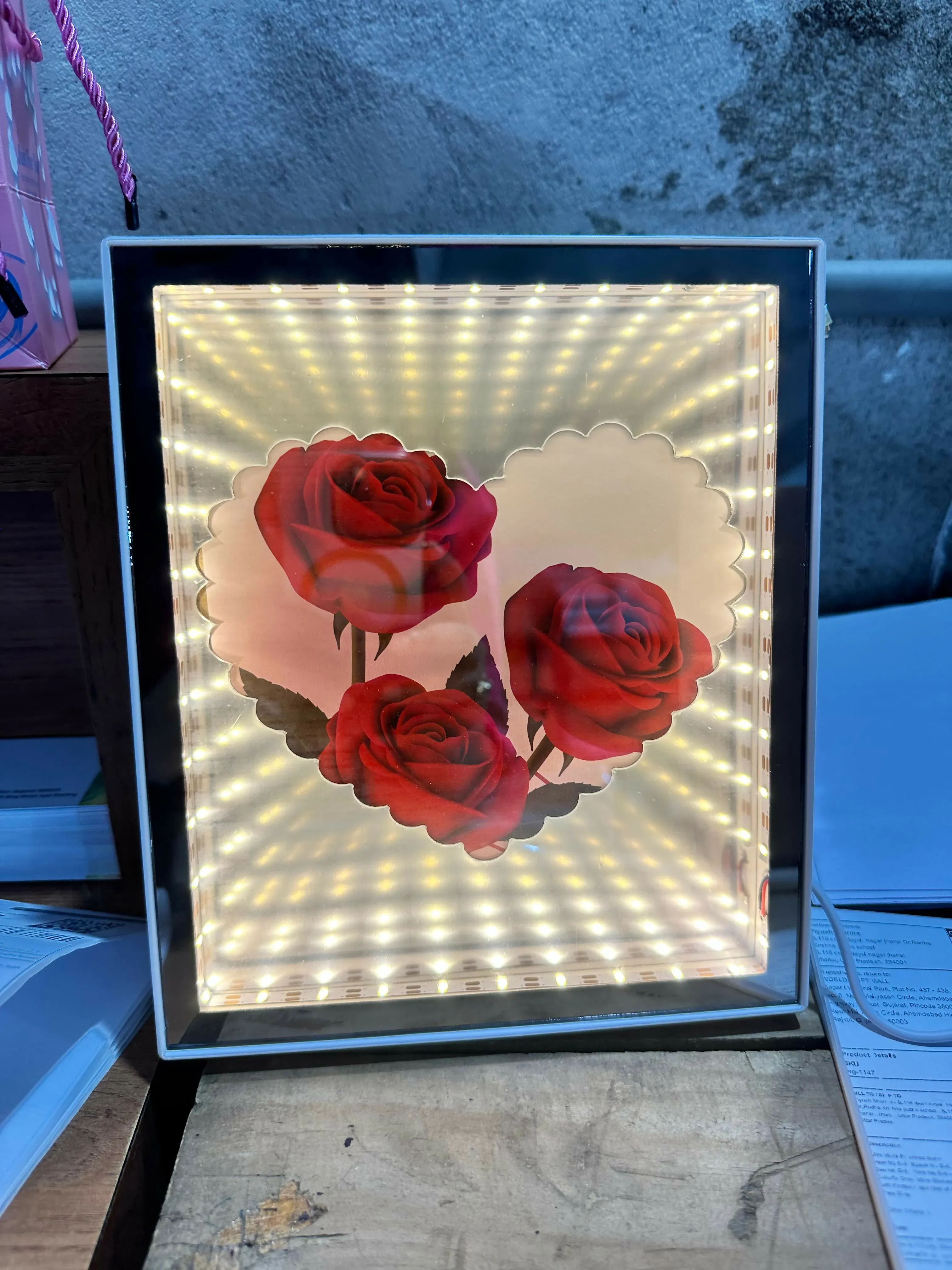 LED Rose Infinity Mirror Light Box | Romantic 3D LED Illusion Heart Shaped Rose Lamp | Decorative Tabletop Night Light for Bedroom, Living Room & Gifts | Valentine’s Day, Anniversary, Wedding, Home Décor - Detailed Feature View 5