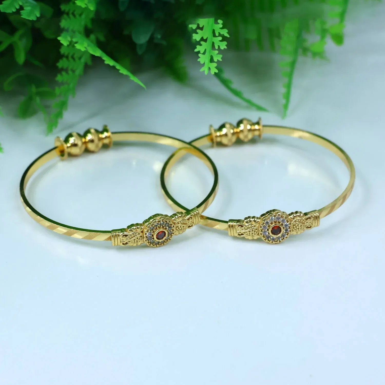 Elegant Floral Bangles with Stone and Beaded Accents - Detailed Feature View 1
