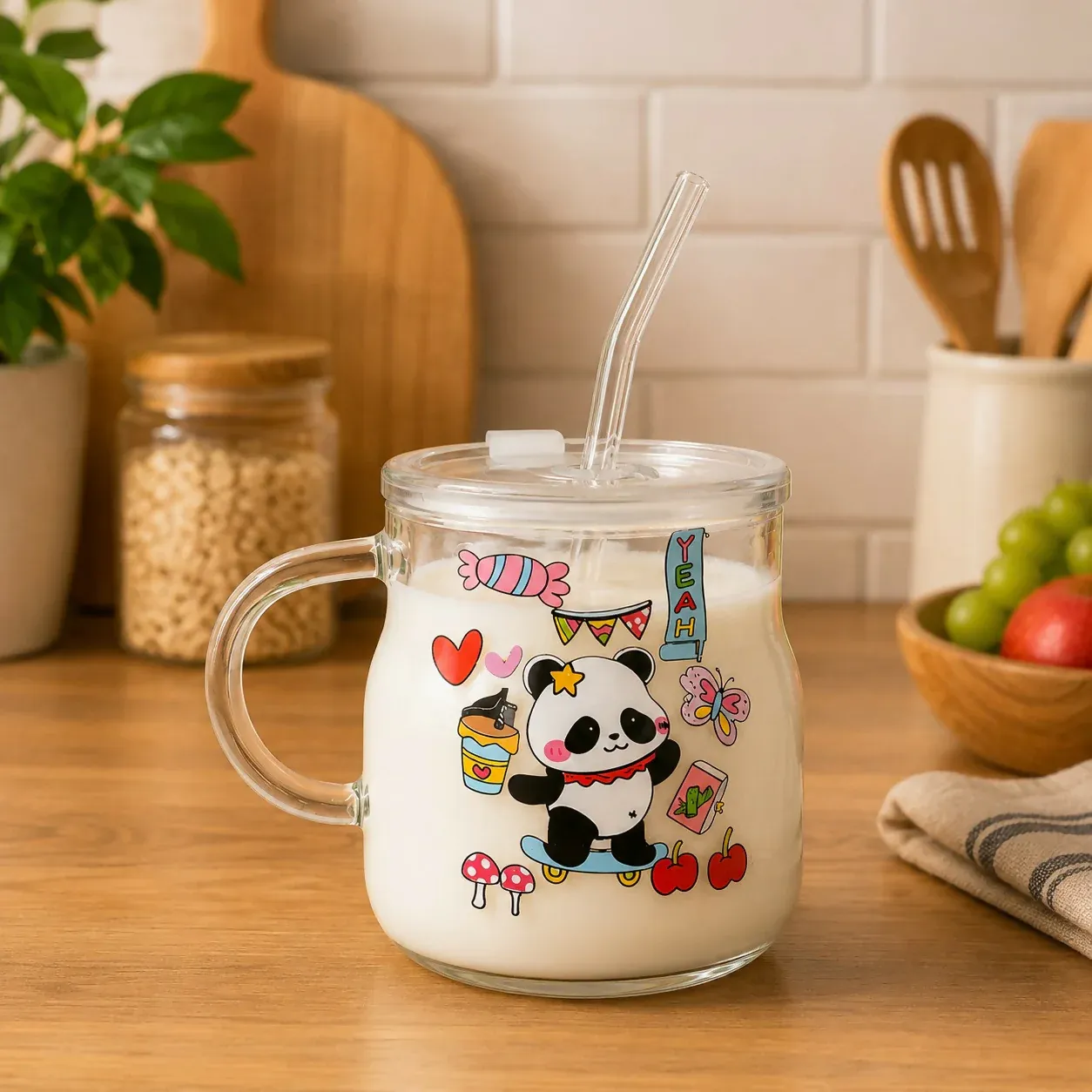 Premium Glass Mug with Lid & Straw – Perfect for Hot & Cold Beverages - Buy Online at Alikart