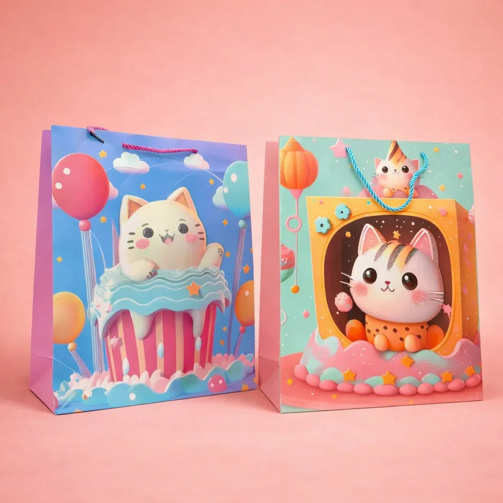 Premium Cute Cartoon Cat Design Gift Paper Bag with Handle 1 Piece - Buy Online at Alikart
