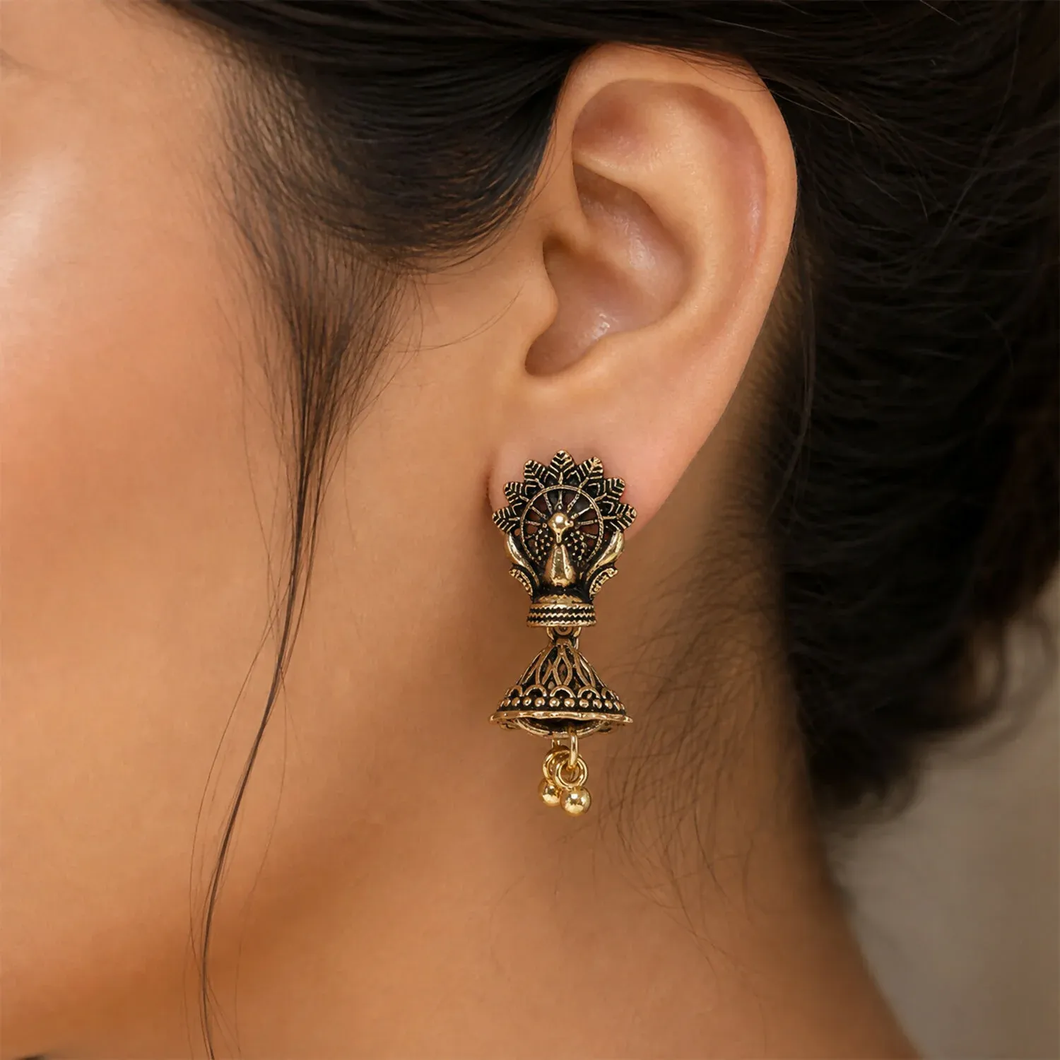 12 Pair Oxidised Floral Leaf Jhumka Earrings Set for Women - Detailed Feature View 1