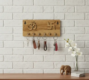 Om & Swastik Wooden Key Holder – Premium Embossed MDF Organizer