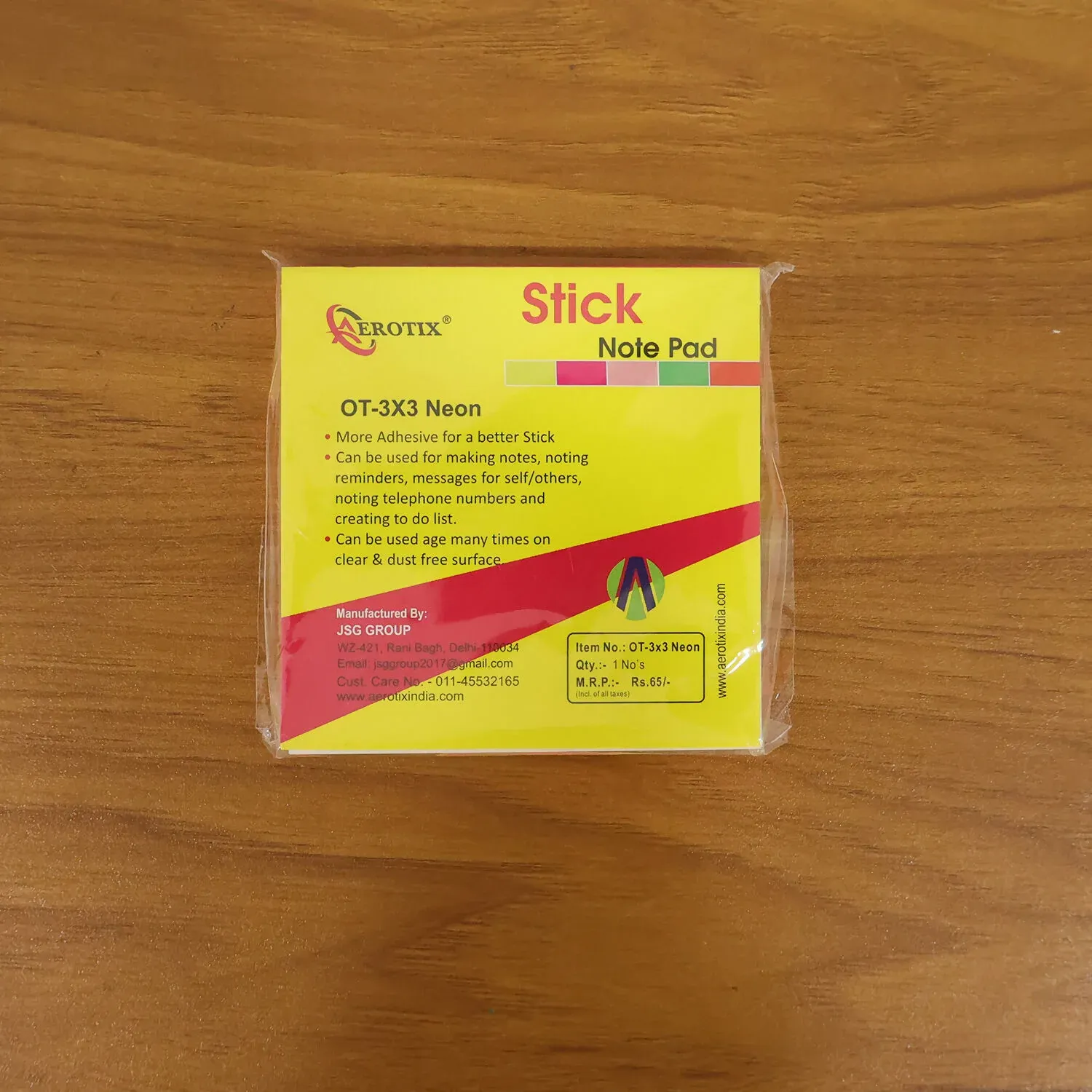 Aerotix 3x3 Inch Neon Sticky Note Pad 75mm Self Adhesive Re-Stick Memo Notes for Office - Detailed Feature View 5