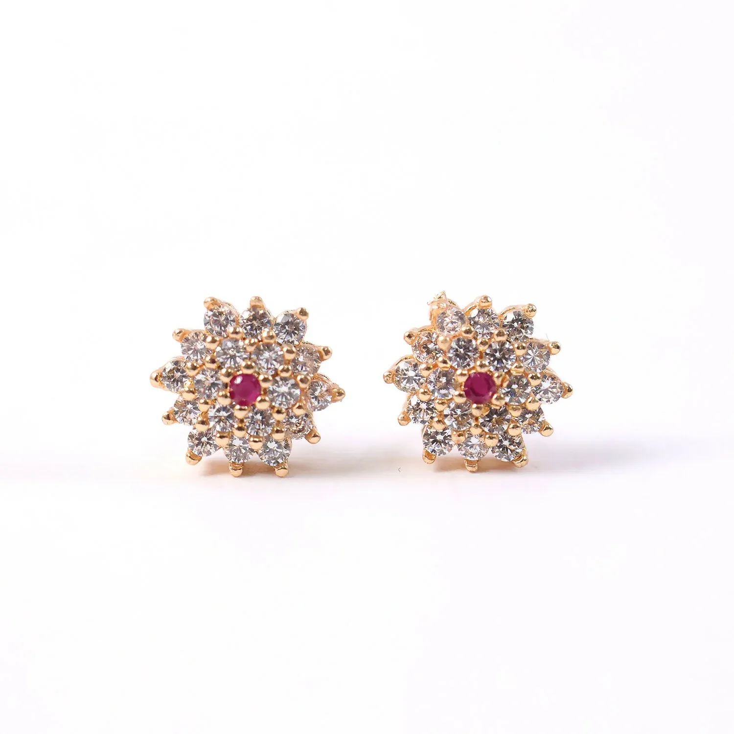 Floral CZ Stud Earrings with Center Stone for Daily & Party Wear - Detailed Feature View 4