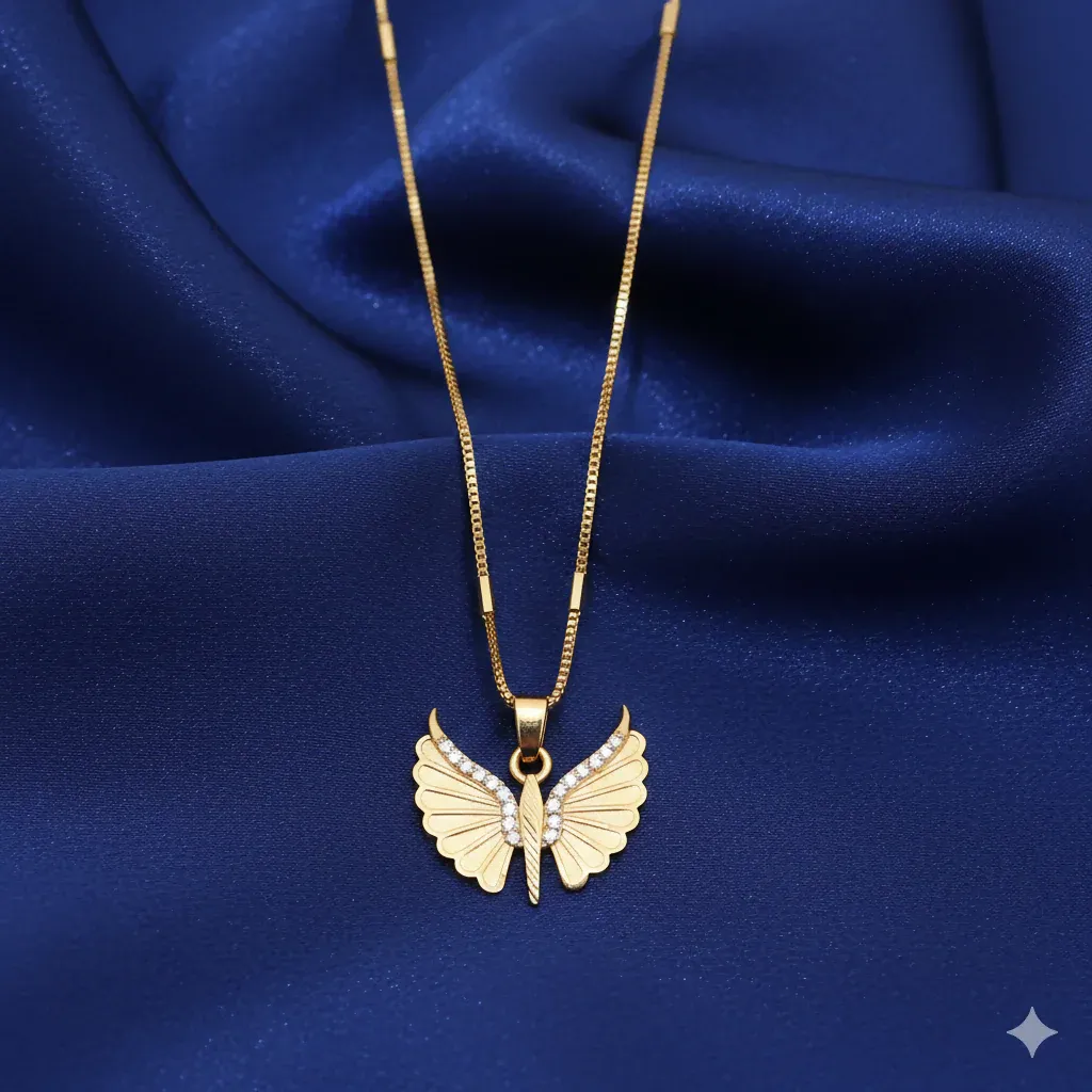 Premium Gold Plated AD Butterfly Wing Pendant Necklace For women and girls - Buy Online at Alikart