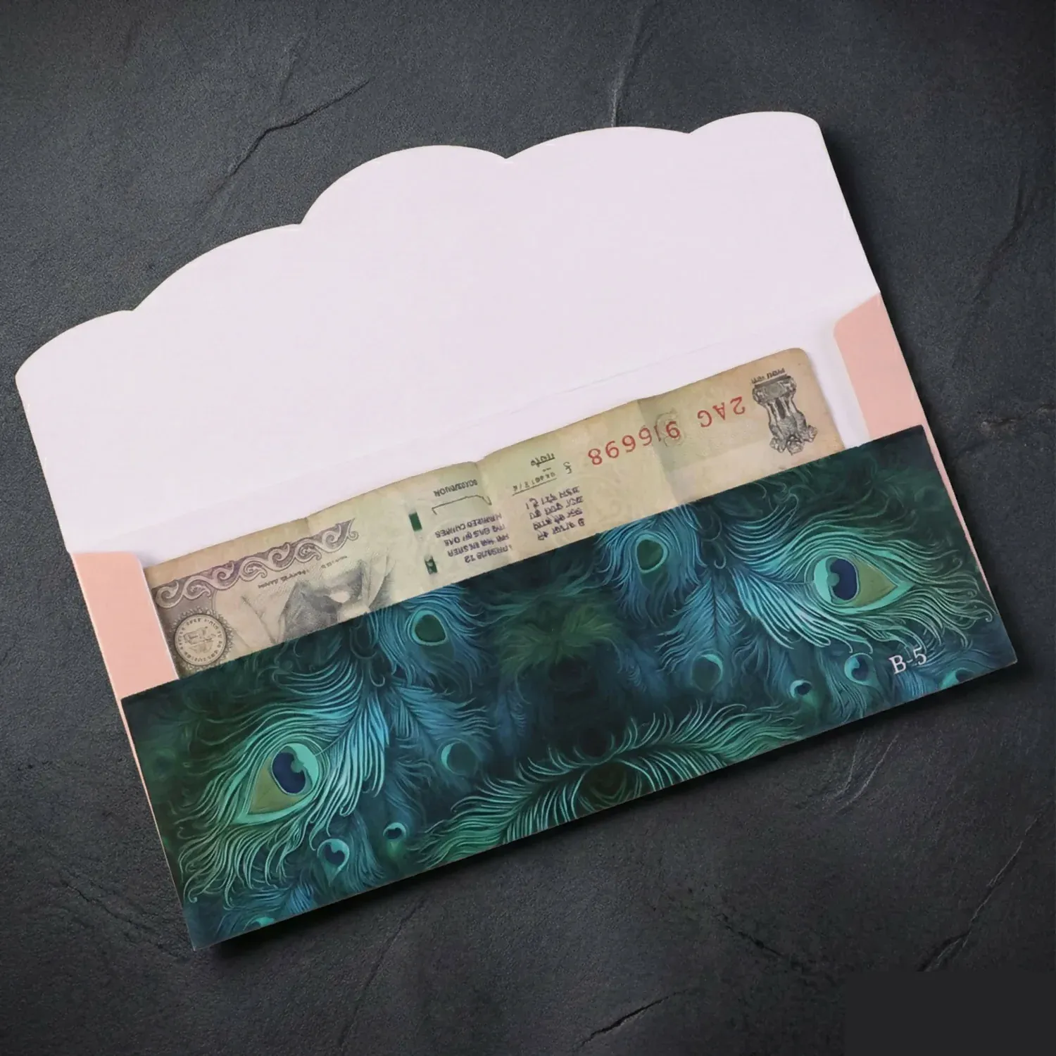 Designer A4 Size Money Gift Envelopes with Peacock Feather & Floral Patterns for Wedding, Festive & Cash Gifting – Pack of 10 - Detailed Feature View 1