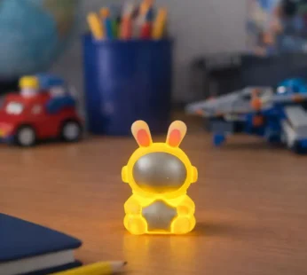 Silver Bunny Astronaut LED Night Lamp – Kids Room & Desk Decor