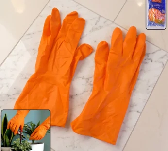 Large Orange Waterproof Rubber Cleaning Gloves – Reusable Pair
