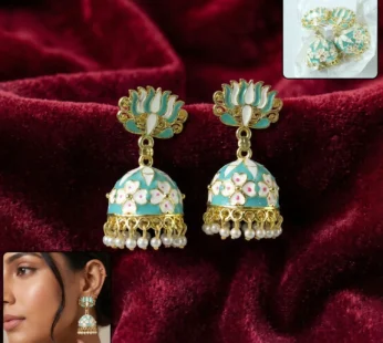 Sea Pista Lotus Jhumka Earrings with Pearl Hanging for Women