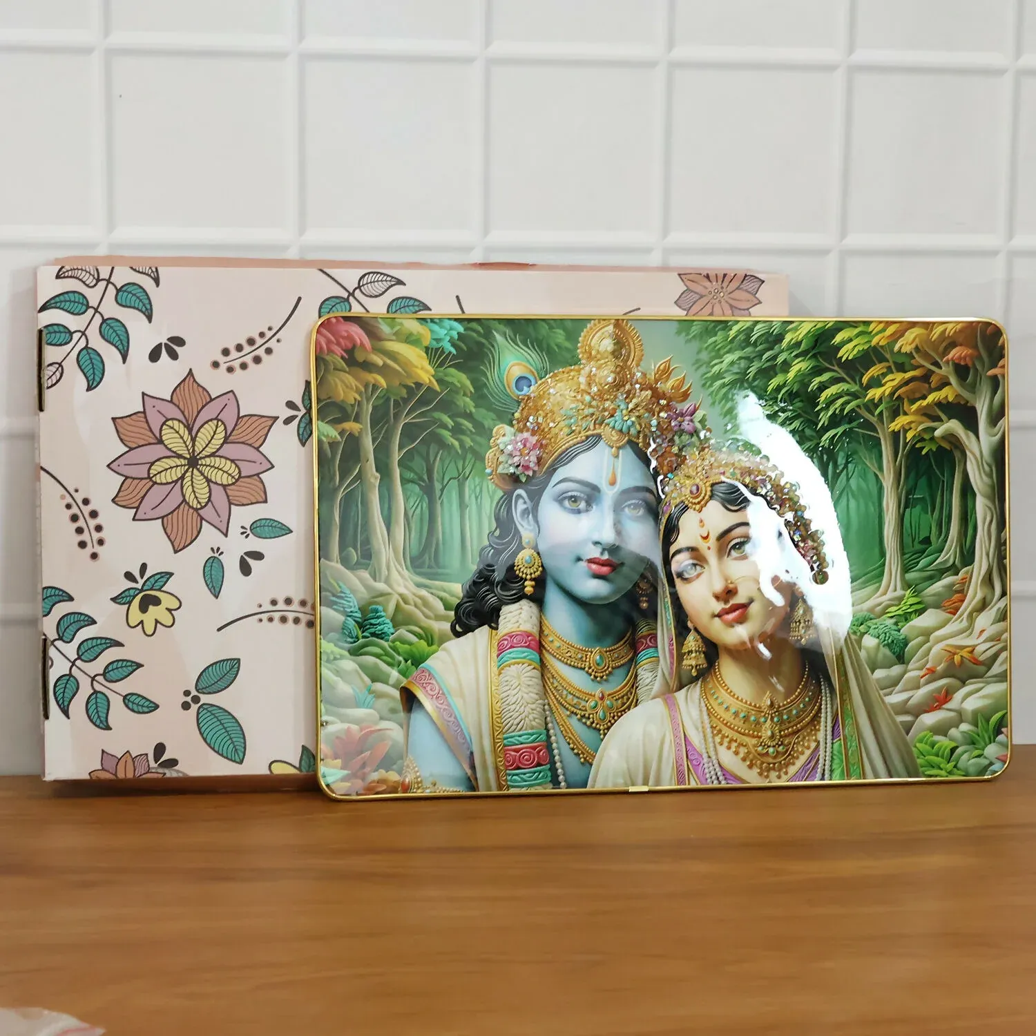 Radha Krishna Wall Frame Premium Spiritual Decorative Wall Art Home Decor (18x12 Inch) - Detailed Feature View 6