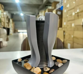 Modern Grey Tabletop Water Fountain with LED Light & Pebbles