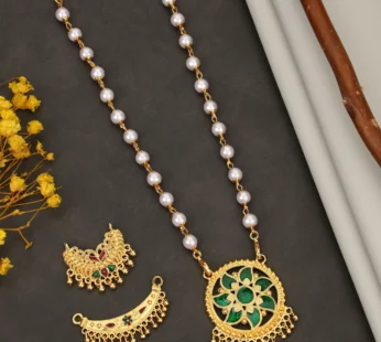 Romantic Gold Ruby Green Mina Work Crystal Heart Necklace Set