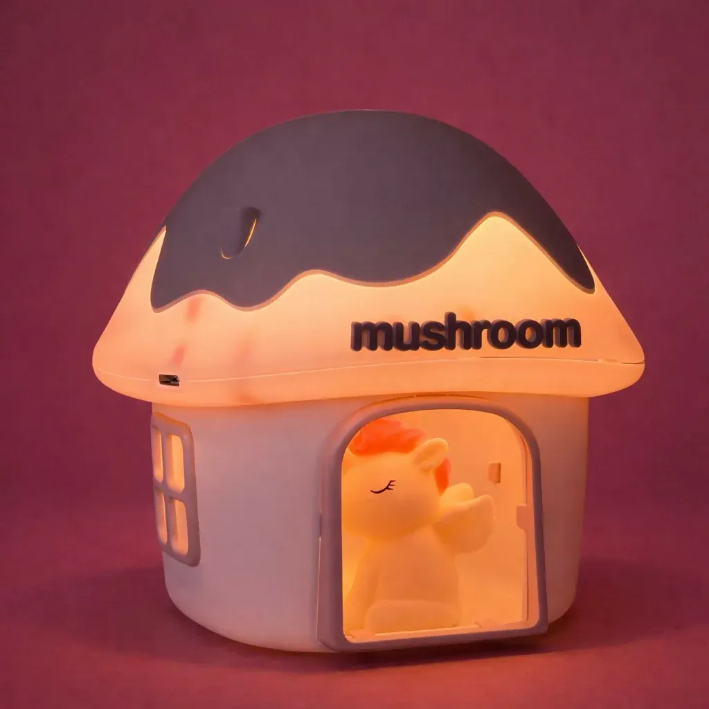 Cute Unicorn Mushroom House LED Night Lamp for Kids Bedroom Desk Decor - Detailed Feature View 1