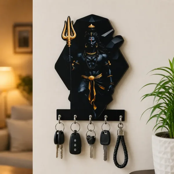 Mahadev Wooden Key Holder – Elegant Wall-Mounted Decor for Keys