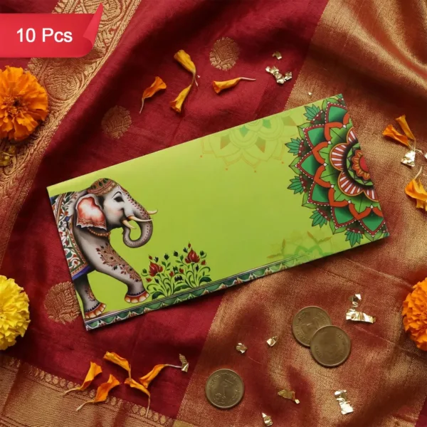 Decorative A4 Size Gift & Money Envelopes with Elephant & Mandala Design – Pack of 10 Pcs