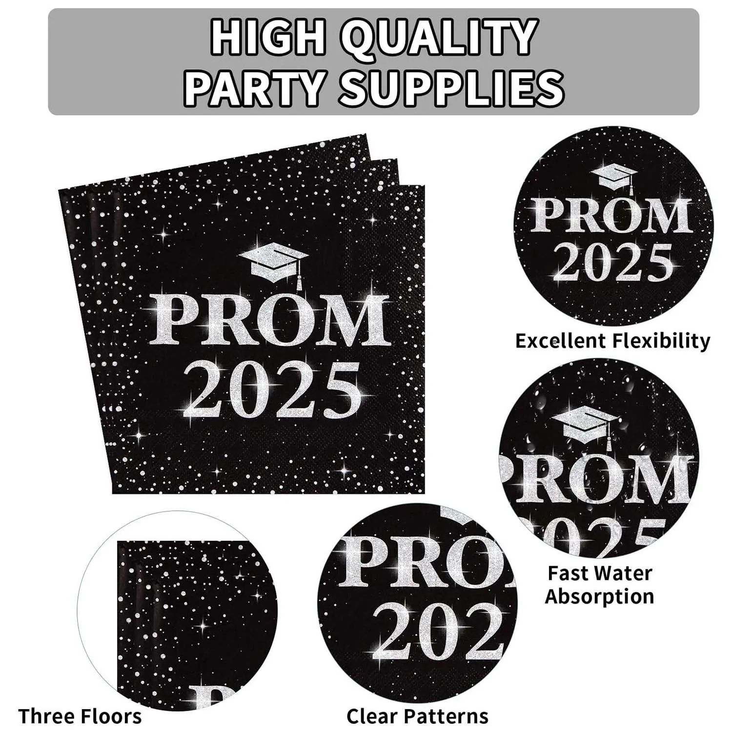Prom 2025 Party Napkins – Durable 3-Ply Graduation Decor - Detailed Feature View 7