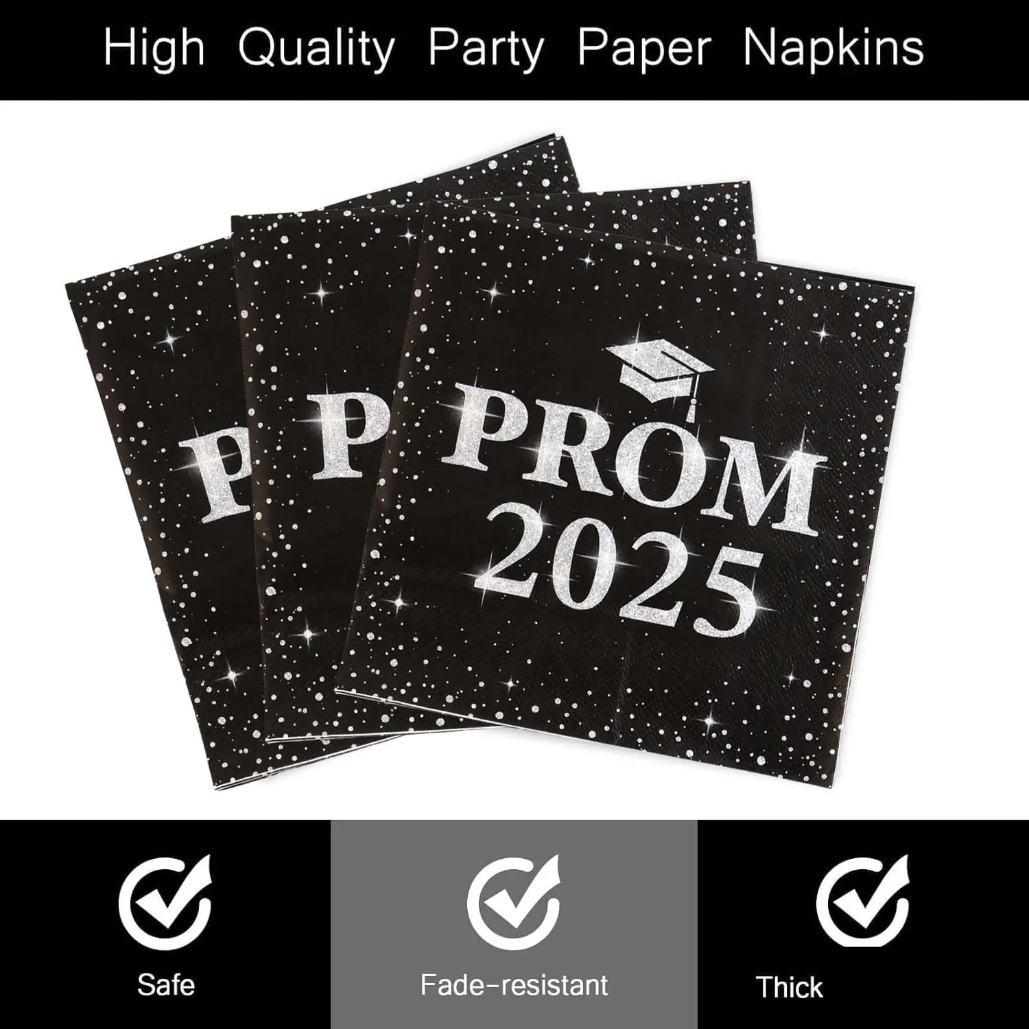Prom 2025 Party Napkins – Durable 3-Ply Graduation Decor - Detailed Feature View 2