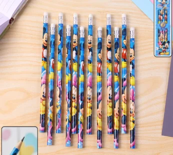 Cartoon-Printed Graphite Pencils – 12 Pc Kids Set with Eraser