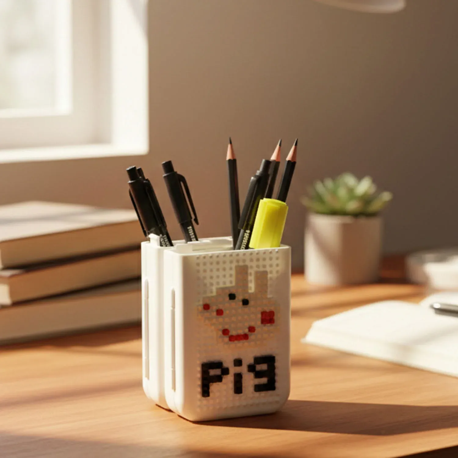 Decorative Pixel Art Style Desk Pen Holder (1 Pc) - Detailed Feature View 3