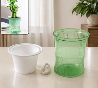 Self-Watering Bamboo Style Plastic Flower Pot with Cotton Wick