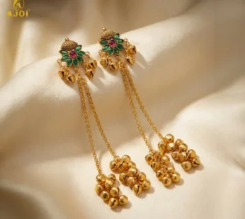 Handcrafted Floral Stud Long Drop Ghungroo Jhumki Earrings